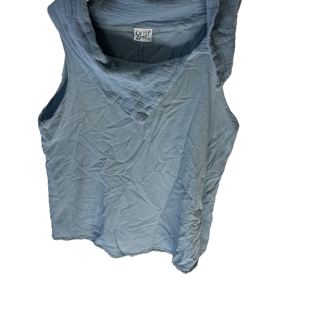 Oh My Gauze Sleeveless Tank Shirt Tunic Asymetrical Hem Blue‎ Lightweight 2